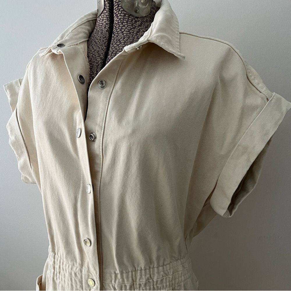Zara Cream Button-Up Jean Jumpsuit size L